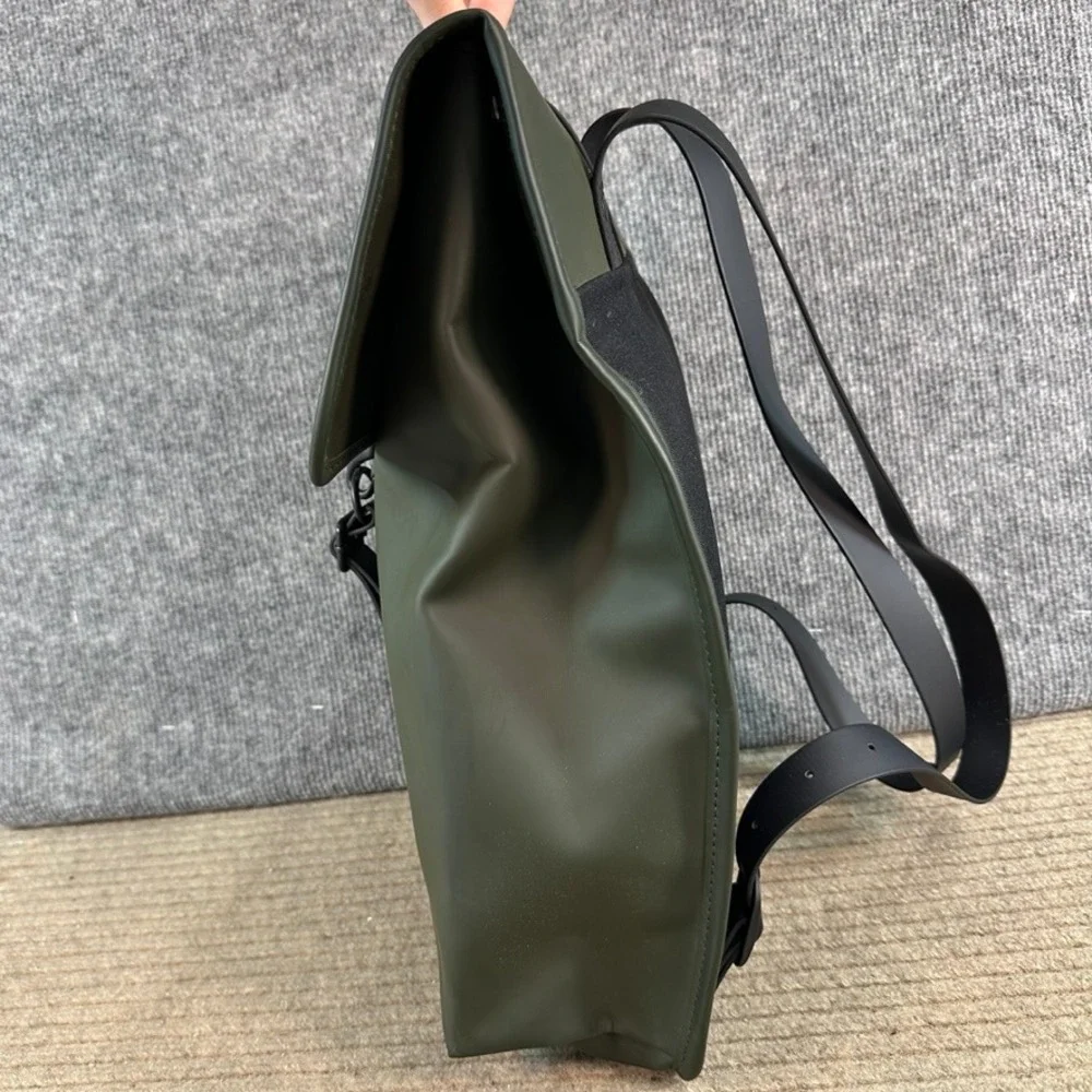 Rains Backpack Mini Olive Green Waterproof Matte Rucksack Carabiner Clasp